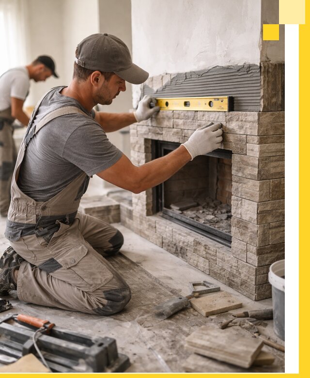 Облицовка каминов в Гусе-Хрустальном, монтаж и отделка натуральным камнем