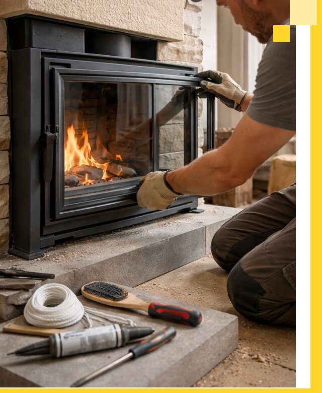 Производство, монтаж и доставка каминов со стеклом в Гусе-Хрустальном