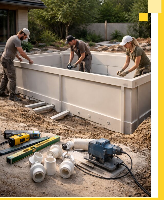 Установка полипропиленовых бассейнов под ключ в Гусе-Хрустальном