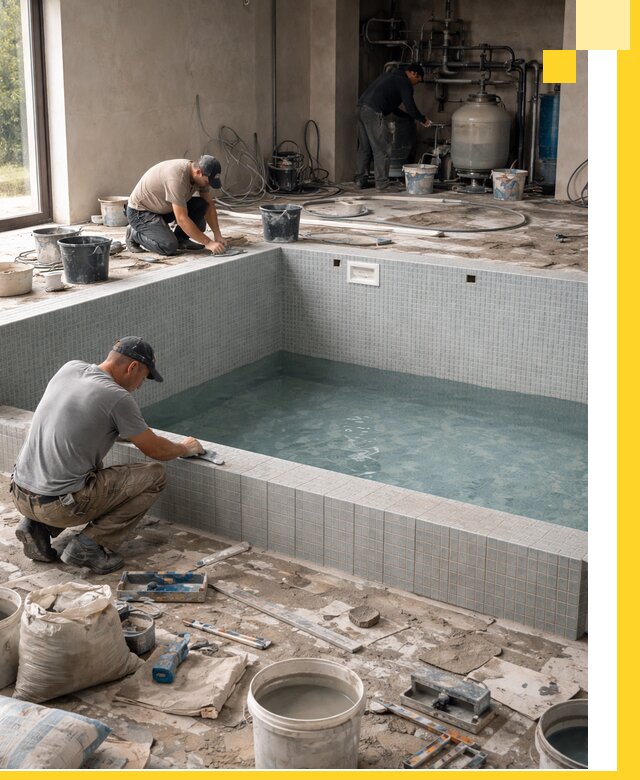 Строительство и монтаж бассейнов в помещении в Гусе-Хрустальном