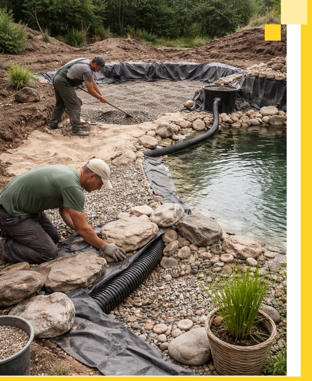 Строительство природных бассейнов и озер в Гусе-Хрустальном под ключ