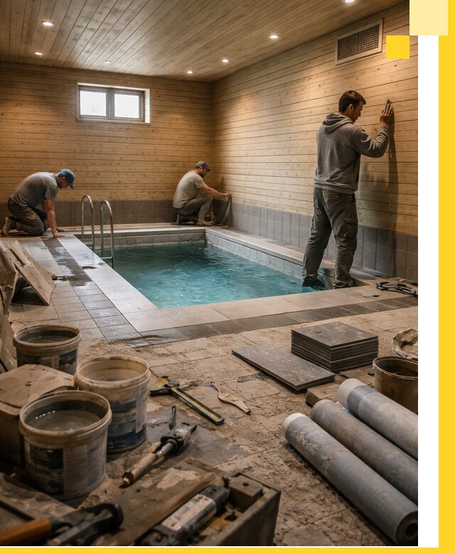 Строительство бани с бассейном и сауной под ключ в Гусе-Хрустальном