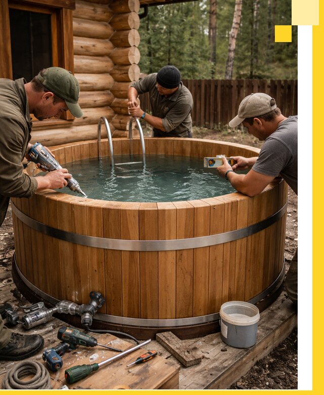 Строительство бань с купелью под ключ и отделкой в Гусе-Хрустальном