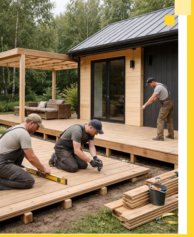 Строительство бань с террасой и бассейном под ключ в Гусе-Хрустальном