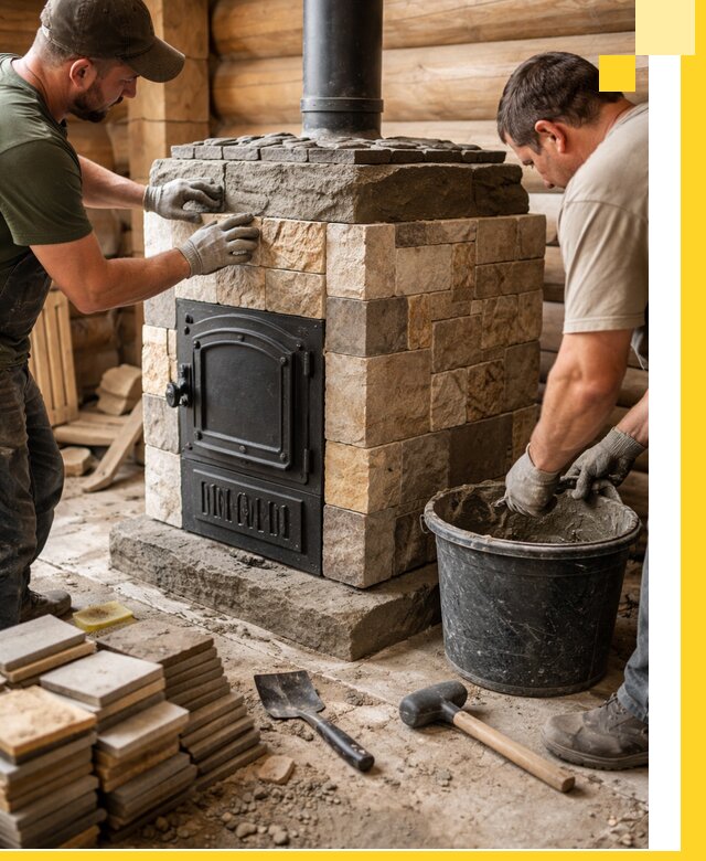 Облицовка банной печи под ключ в Гусе-Хрустальном: камень и плитка