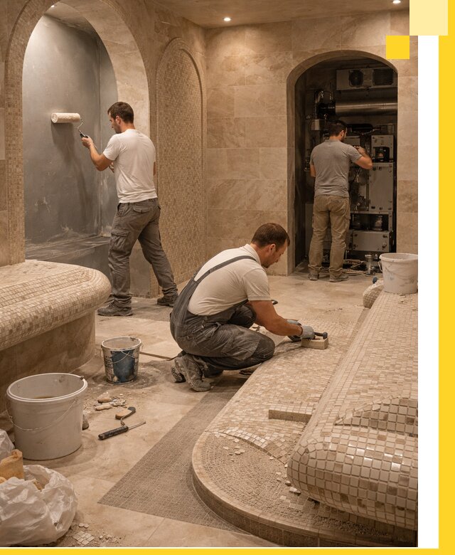 Строительство бани с хамамом и бассейном под ключ в Гусе-Хрустальном