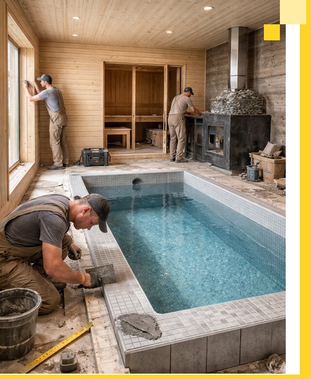 Проект бани с бассейном и сауной в Гусе-Хрустальном под ключ