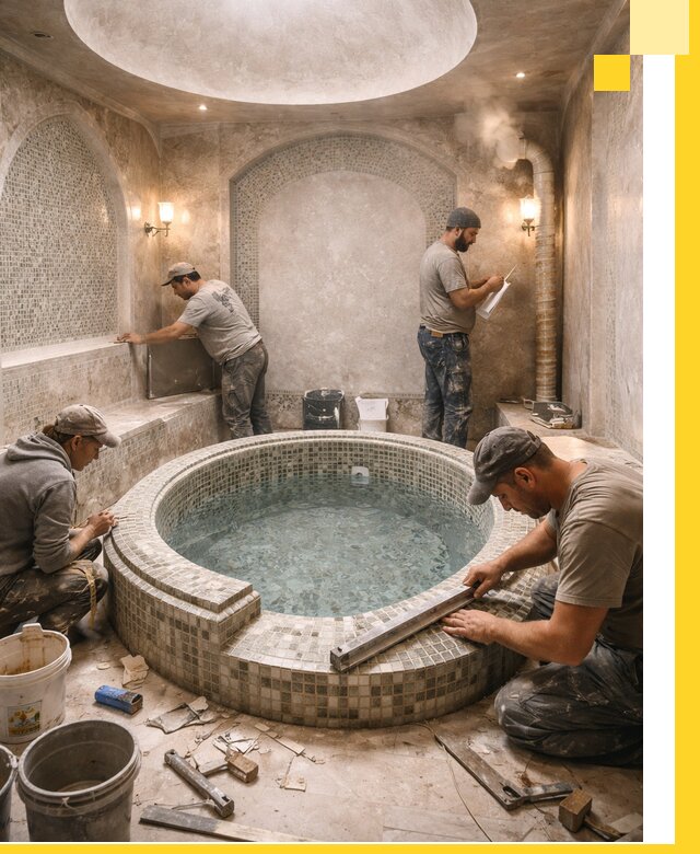 Профессиональное строительство хамама с бассейном в Гусе-Хрустальном под ключ