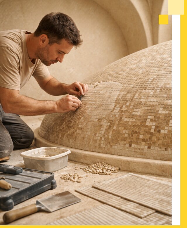 Профессиональная укладка мозаики для хамама под ключ в Гусе-Хрустальном