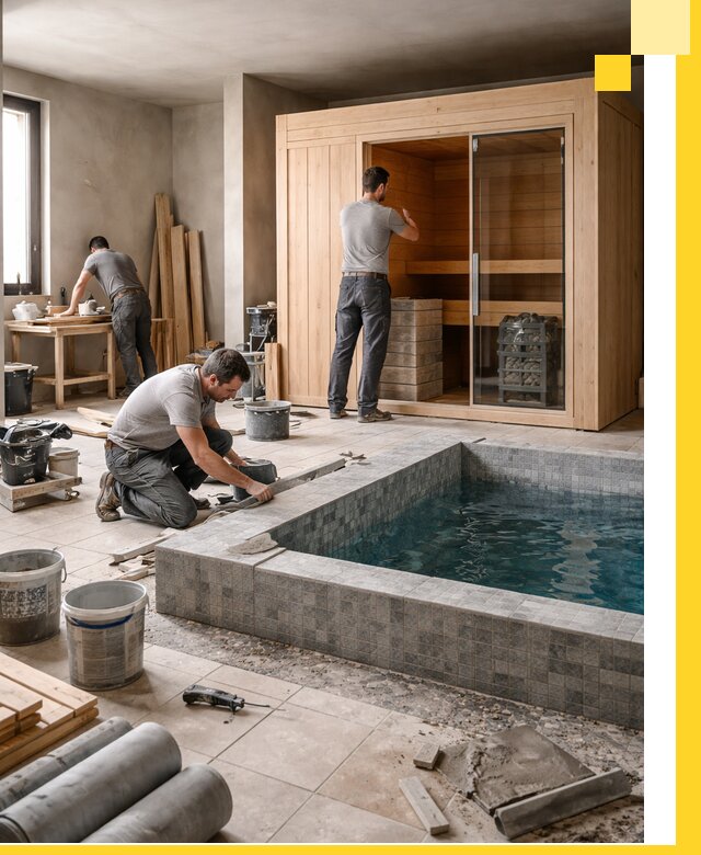 SPA зоны под ключ с бассейном сауной и печью в Гусе-Хрустальном